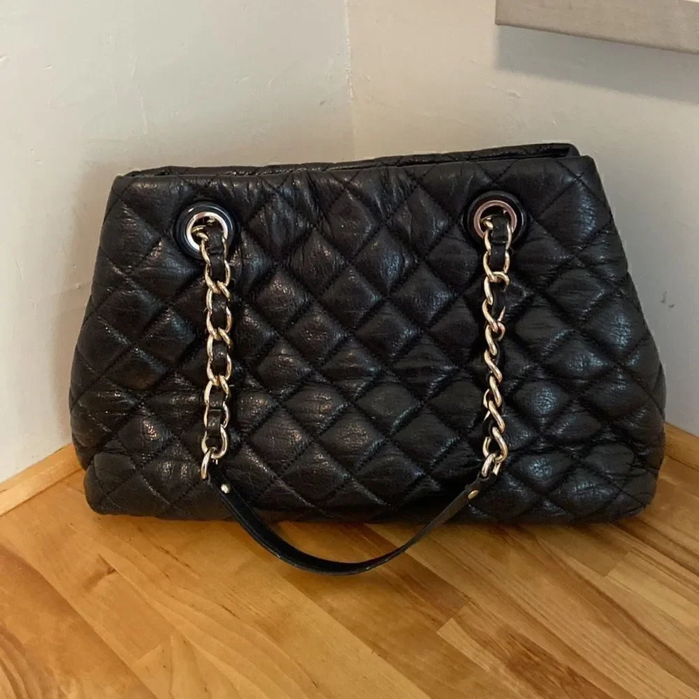 Kate Spade Black Maryanne Quilted Shimmer Leather Shoulder Bag